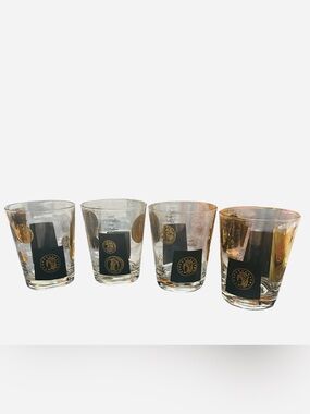 MCM Old Fashioned Gold and Black Coin Set of 4 Barware Glasses by Cera 1960s